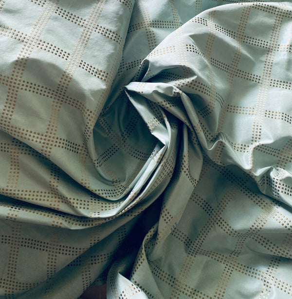NEW! Lady Amaldie 100% Silk Taffeta Plaid Gold Dot Fabric -Duck Egg Blue- SB_8_24 - Fancy Styles Fabric Pierre Frey Lee Jofa Brunschwig & Fils