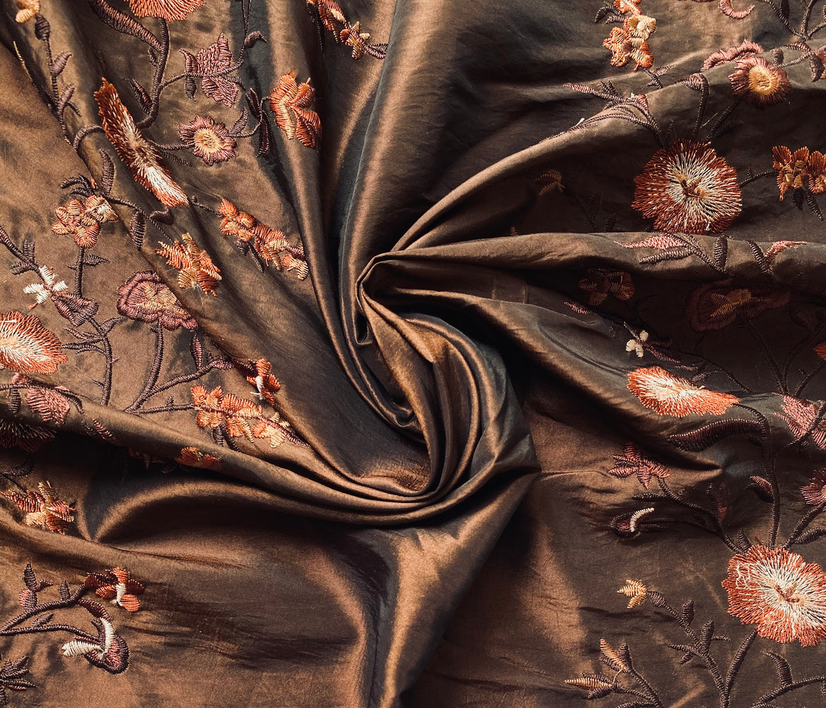 NEW! Duchess Aurora Brown Iridescence Faux Silk Embroidered Fabric - Fancy Styles Fabric Pierre Frey Lee Jofa Brunschwig & Fils