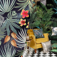 NEW Lady Tropicana Designer Indoor/Outdoor Waterproof Upholstery Fabric- Palm Floral Black - Fancy Styles Fabric Pierre Frey Lee Jofa Brunschwig & Fils
