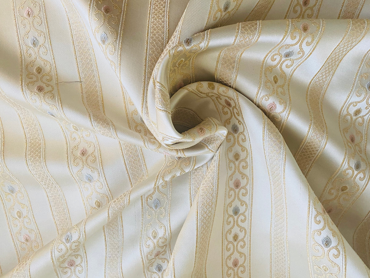 NEW Princess Avery Novelty Ritz Neoclassical Brocade Striped Satin Fabric - Louis Cream White - Fancy Styles Fabric Pierre Frey Lee Jofa Brunschwig & Fils