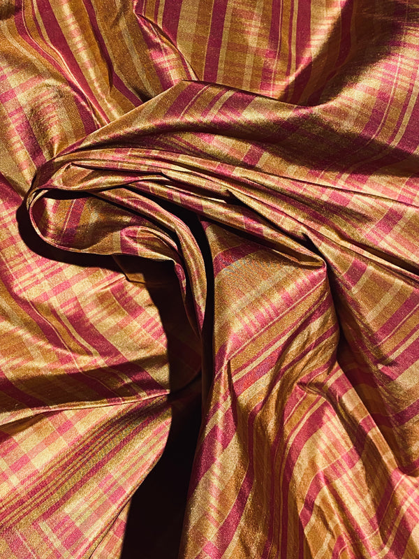 NEW Lady Riley Designer 100% Silk Taffeta Plaid Tartan Fabric -Raspberry and Orange SB_6_41 - Fancy Styles Fabric Pierre Frey Lee Jofa Brunschwig & Fils