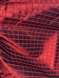 NEW Duchess Jenna 100% Silk Taffeta Fabric- Ruby Red with Embroidered Squares- SB_6_13 - Fancy Styles Fabric Pierre Frey Lee Jofa Brunschwig & Fils