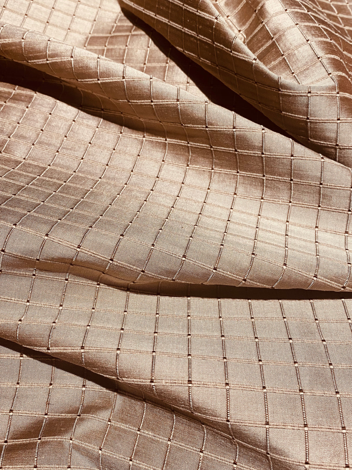 NEW Duchess Jenna 100% Silk Taffeta Fabric- Rose Gold with Embroidered Squares- SB_6_5 - Fancy Styles Fabric Pierre Frey Lee Jofa Brunschwig & Fils