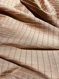 NEW Duchess Jenna 100% Silk Taffeta Fabric- Rose Gold with Embroidered Squares- SB_6_5 - Fancy Styles Fabric Pierre Frey Lee Jofa Brunschwig & Fils