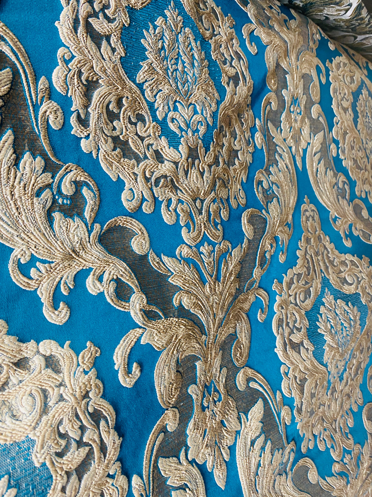 NEW Queen Marianna Novelty Ritz Neoclassical Brocade Satin Fabric - Teal Blue - Fancy Styles Fabric Pierre Frey Lee Jofa Brunschwig & Fils