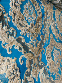 NEW Queen Marianna Novelty Ritz Neoclassical Brocade Satin Fabric - Teal Blue - Fancy Styles Fabric Pierre Frey Lee Jofa Brunschwig & Fils