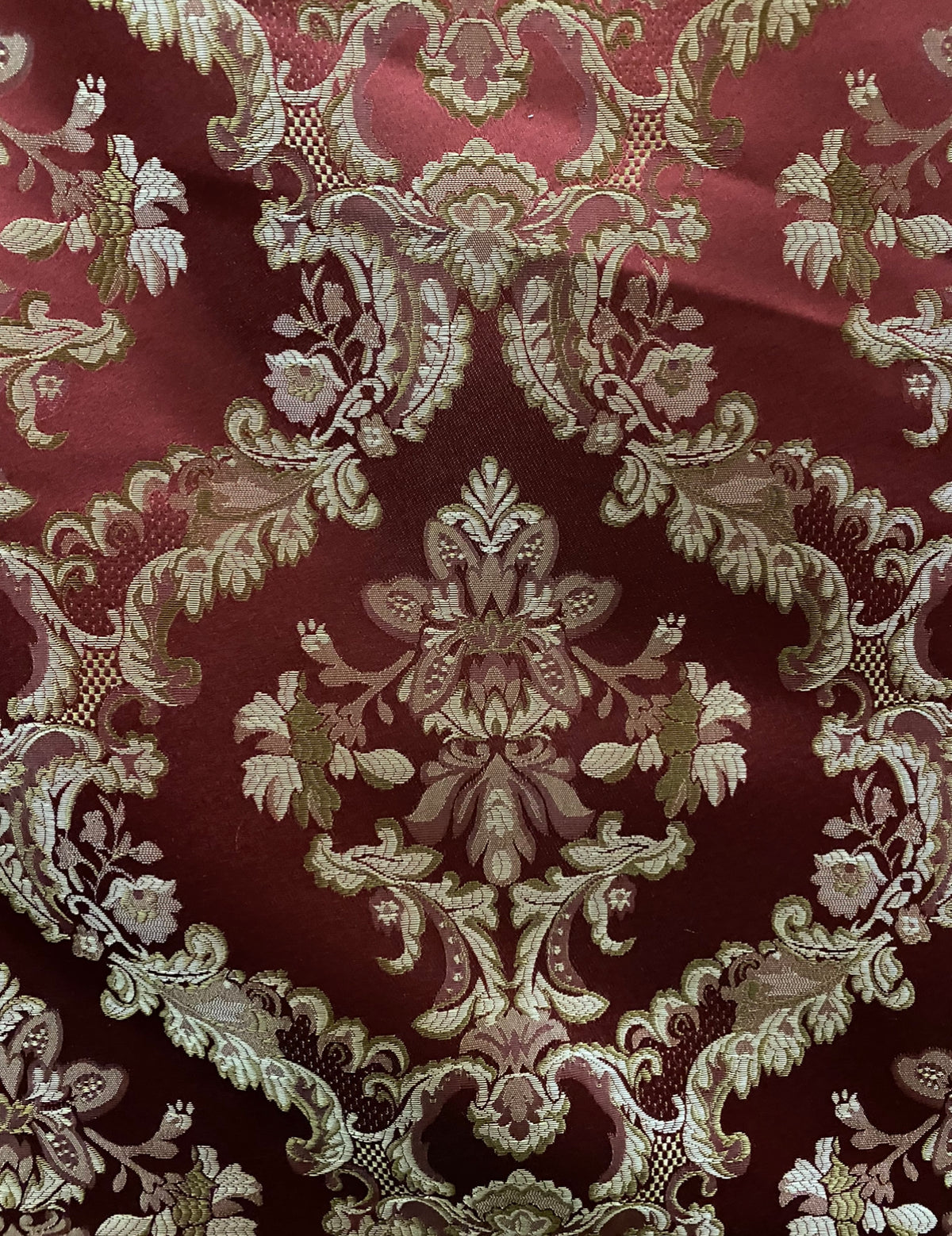 NEW Prince Lucas Designer Brocade Satin Damask Fabric- Red & Gold- Upholstery & Drapery - Fancy Styles Fabric Pierre Frey Lee Jofa Brunschwig & Fils