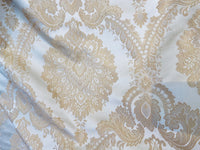 NEW! Prince Prescott Brocade Medallion Satin Fabric- Peach Gold and White - Fancy Styles Fabric Pierre Frey Lee Jofa Brunschwig & Fils