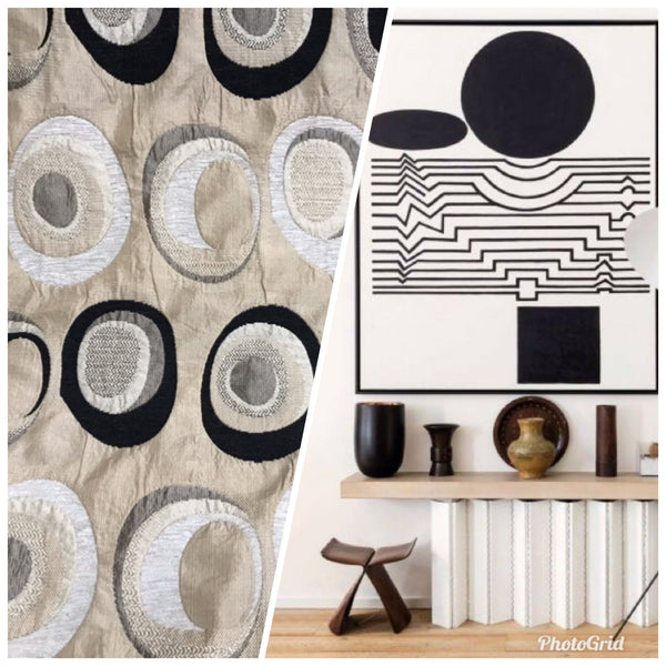 SALE! NEW Designer Burnout Chenille Upholstery Geometric Fabric - Taupe Black Ivory BTY - Fancy Styles Fabric Pierre Frey Lee Jofa Brunschwig & Fils