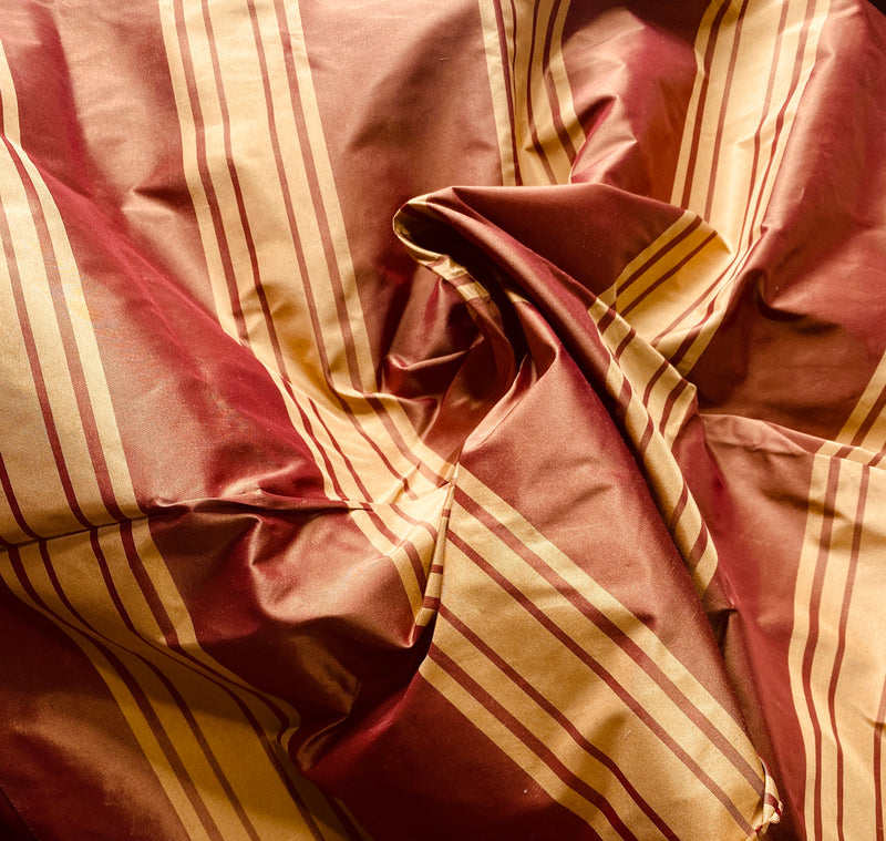 NEW Princess Vanessa Designer 100% Silk Taffeta Fabric -Cinnamon Red & Gold Stripes - Fancy Styles Fabric Pierre Frey Lee Jofa Brunschwig & Fils