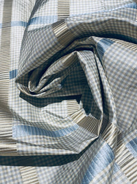 NEW Miss Jaqueline Designer 100% Silk Taffeta Gingham Ribbon Square Stripes Fabric - Blue and Gold SB_6_28 - Fancy Styles Fabric Pierre Frey Lee Jofa Brunschwig & Fils
