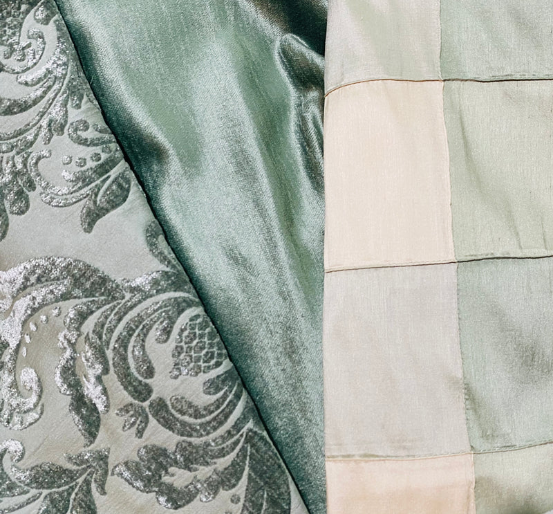 Queen Isabella Designer Damask Burnout Chenille Velvet Fabric -Sage-Aqua Green BTY - Fancy Styles Fabric Pierre Frey Lee Jofa Brunschwig & Fils