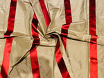 NEW! Princess Nella 100% Silk Taffeta Satin Ribbon 2” Striped Fabric - Red and Tea Stain