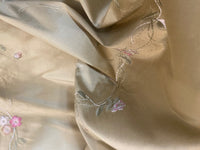 NEW! Duchess Rowena 100% Silk Dupioni Embroidery Floral Fabric- Light Gold SB_3_8 - Fancy Styles Fabric Pierre Frey Lee Jofa Brunschwig & Fils