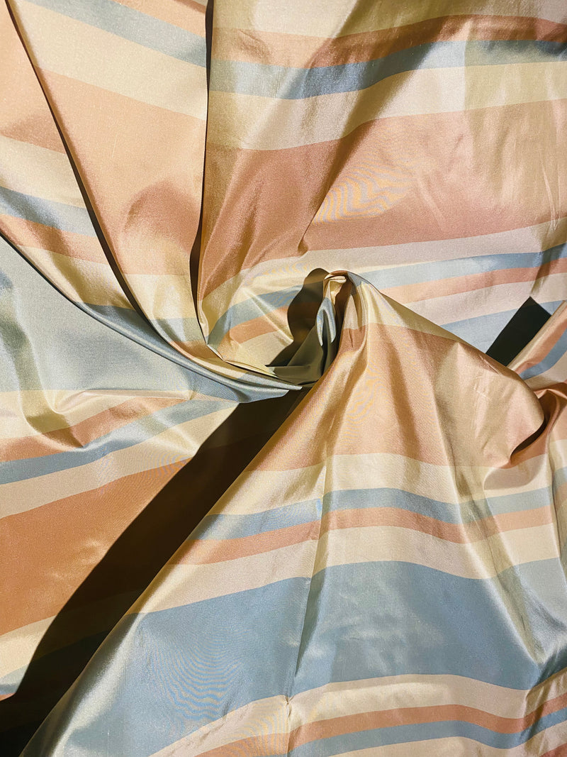 NEW Lady Gratis 100% Silk Taffeta Fabric Blue and Pink Stripes SB_1_16