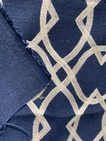 NEW! SALE! Prince Gregorian Novelty 100% Linen Fabric Geometric Embroidery- Natural and Blue