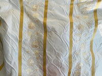 NEW Duchess Jezebel 100% Silk Taffeta Embroidered Scroll Stripe Floral Motif Cream White and Gold - Fancy Styles Fabric Pierre Frey Lee Jofa Brunschwig & Fils