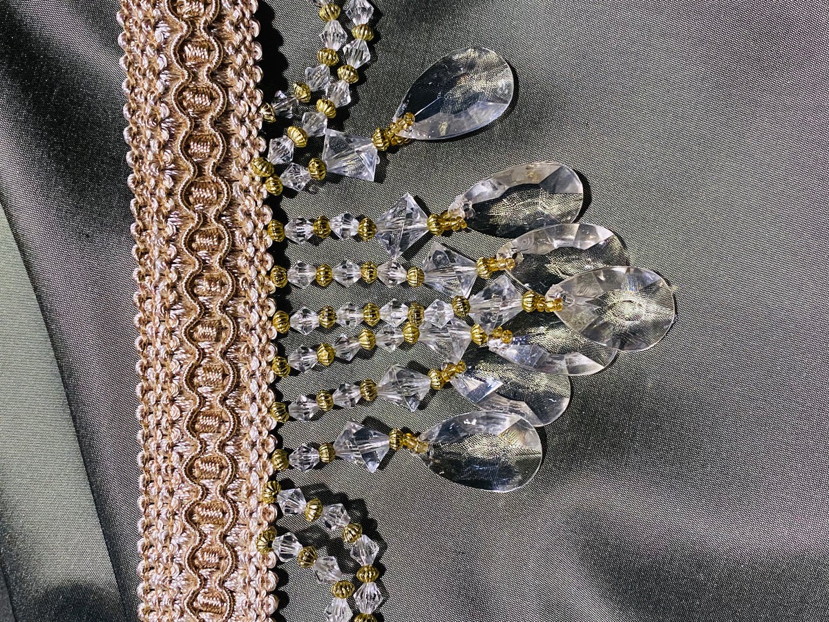 NEW! Queen Cassandra Clear & Champagne Beaded Trim - Fancy Styles Fabric Pierre Frey Lee Jofa Brunschwig & Fils