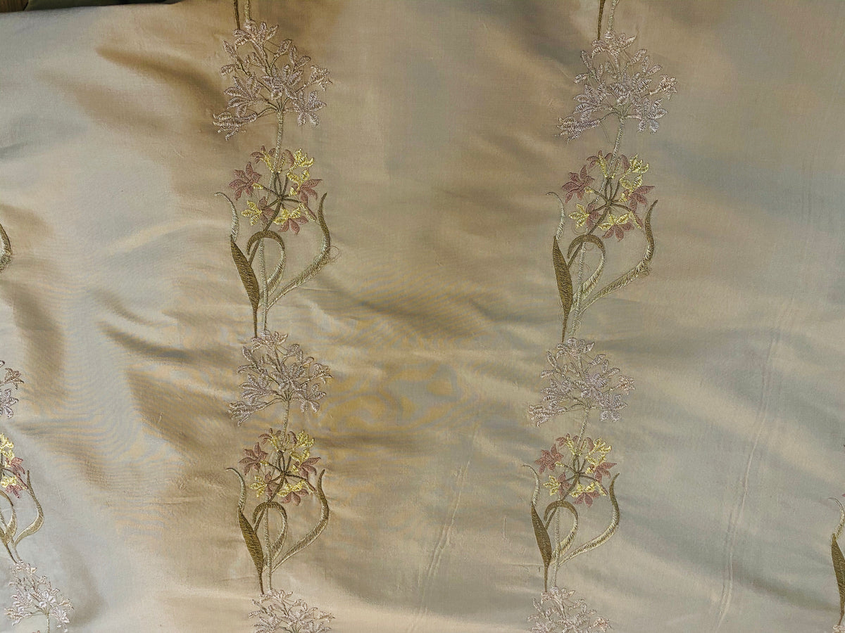 NEW Princess Cyrena 100% Silk Dupioni Embroidered Fabric Light Old Gold- SB_3_16 - Fancy Styles Fabric Pierre Frey Lee Jofa Brunschwig & Fils
