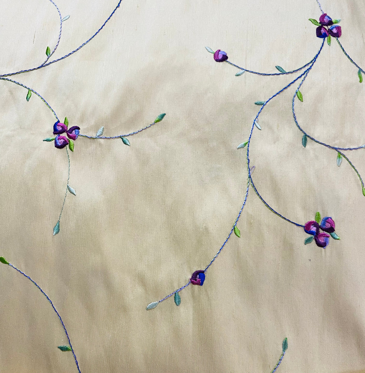 NEW Miss Jessica Designer 100% Silk Dupioni - Ivory Pale Yellow with Floral Embroidery - Fancy Styles Fabric Pierre Frey Lee Jofa Brunschwig & Fils