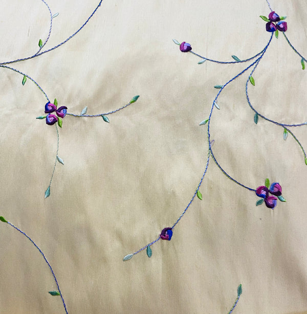 NEW Miss Jessica Designer 100% Silk Dupioni - Ivory Pale Yellow with Floral Embroidery - Fancy Styles Fabric Pierre Frey Lee Jofa Brunschwig & Fils