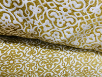 NEW! Duchess Eve Antique Inspired French Burnout Chenille Damask Velvet Fabric- Mustard Yellow - Fancy Styles Fabric Pierre Frey Lee Jofa Brunschwig & Fils