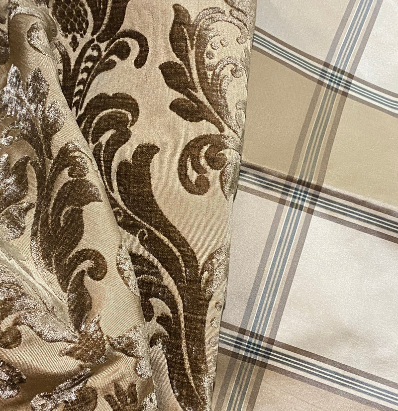 NEW! Queen Isabella Designer Satin Burnout Chenille Velvet Fabric- Upholstery Damask - Taupe - Fancy Styles Fabric Pierre Frey Lee Jofa Brunschwig & Fils