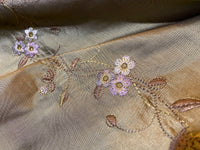 NEW! Duchess Rowena 100% Silk Dupioni Embroidery Floral Fabric- Old Gold - Fancy Styles Fabric Pierre Frey Lee Jofa Brunschwig & Fils