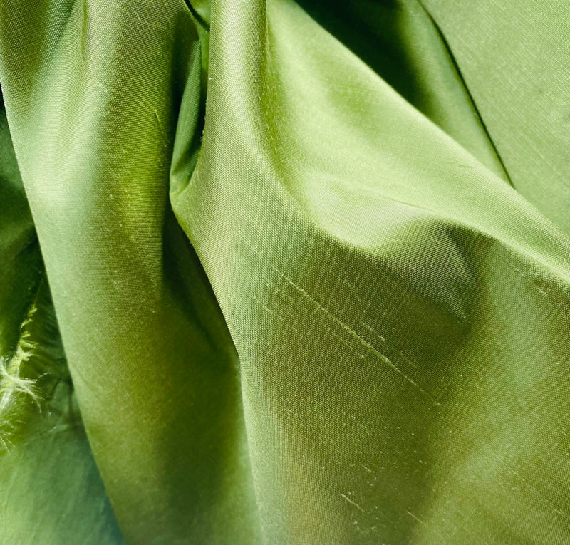 NEW Duchess Mable Designer 100% Silk Dupioni Fabric in Solid Leaf Green