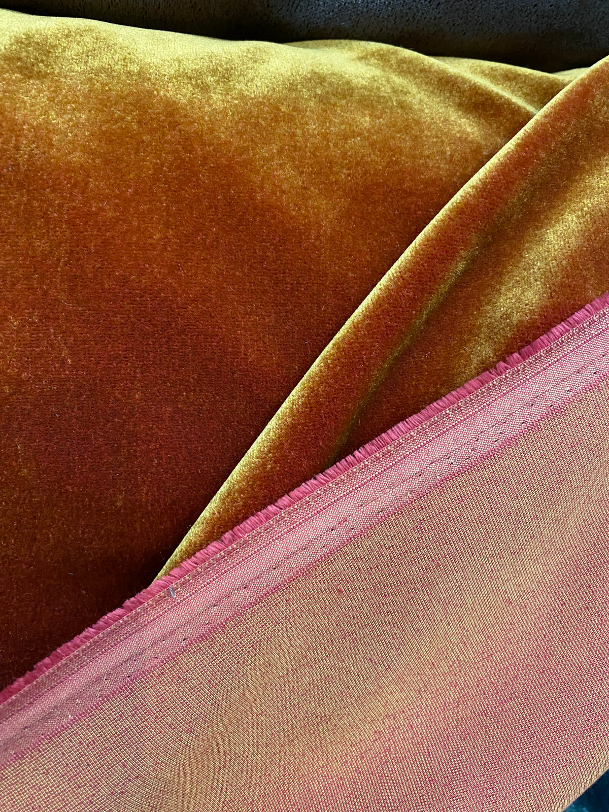 NEW! 27" x 54" Remnant- Prince Hudson- 100% Mohair Upholstery Velvet Fabric - Iridescent Orange - Fancy Styles Fabric Pierre Frey Lee Jofa Brunschwig & Fils