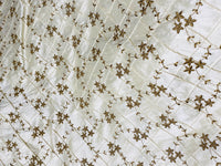 Queen Elisabeth 100% Silk Dupioni Embroidered Quilted Floral Fabric- Ivory - Fancy Styles Fabric Pierre Frey Lee Jofa Brunschwig & Fils