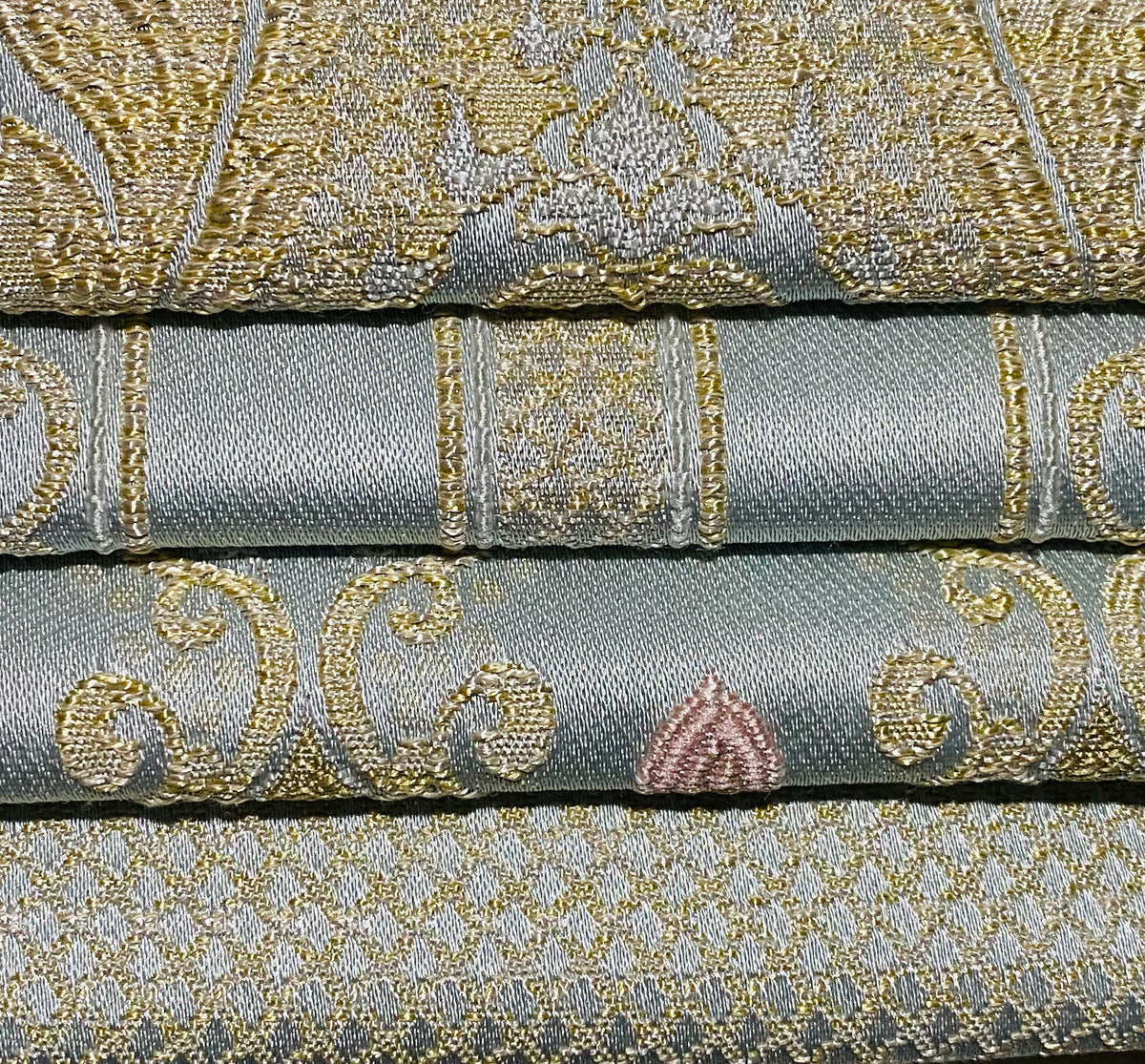 NEW Queen Helen (Matching to Queen Antionette) Novelty Ritz Neoclassical Brocade Diamond Satin Fabric - Blue - Fancy Styles Fabric Pierre Frey Lee Jofa Brunschwig & Fils