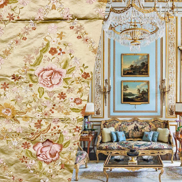 NEW! King Louis XIV Novelty 100% Silk Jacquard Embroidered Floral Upholstery Fabric - Green Champagne - Fancy Styles Fabric Pierre Frey Lee Jofa Brunschwig & Fils
