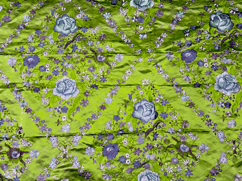 NEW! Custom-Order King Louis XIV Novelty 100% Silk Jacquard Embroidered Floral Upholstery Fabric- Electric Lime