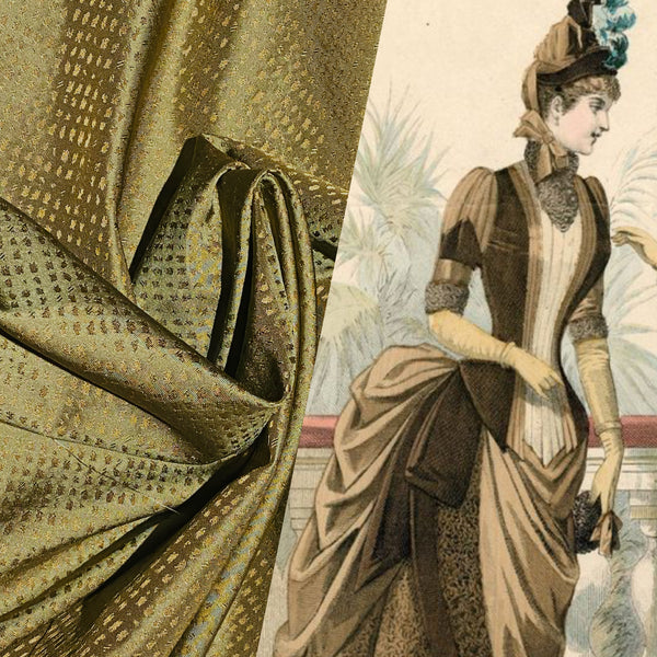 NEW Sir Dante Designer 100% Silk Taffeta - Olive and Gold Pattern SB_8_7 - Fancy Styles Fabric Pierre Frey Lee Jofa Brunschwig & Fils