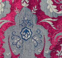 Lady Emile Designer Medallion Burnout Chenille Velvet Fabric - Red & Gold BTY - Fancy Styles Fabric Pierre Frey Lee Jofa Brunschwig & Fils