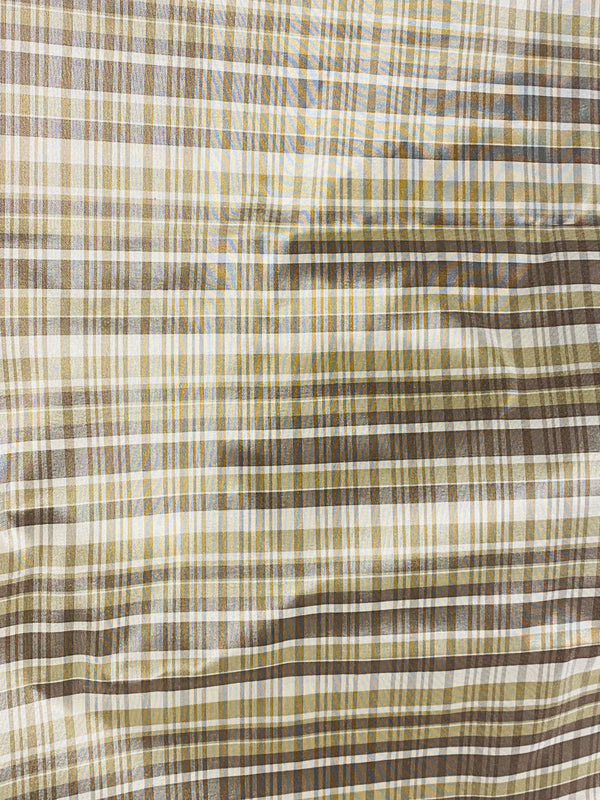 NEW Lady Riley Designer 100% Silk Taffeta Plaid Tartan Fabric- Gold, Taupe, and Cream SB_6_39 - Fancy Styles Fabric Pierre Frey Lee Jofa Brunschwig & Fils