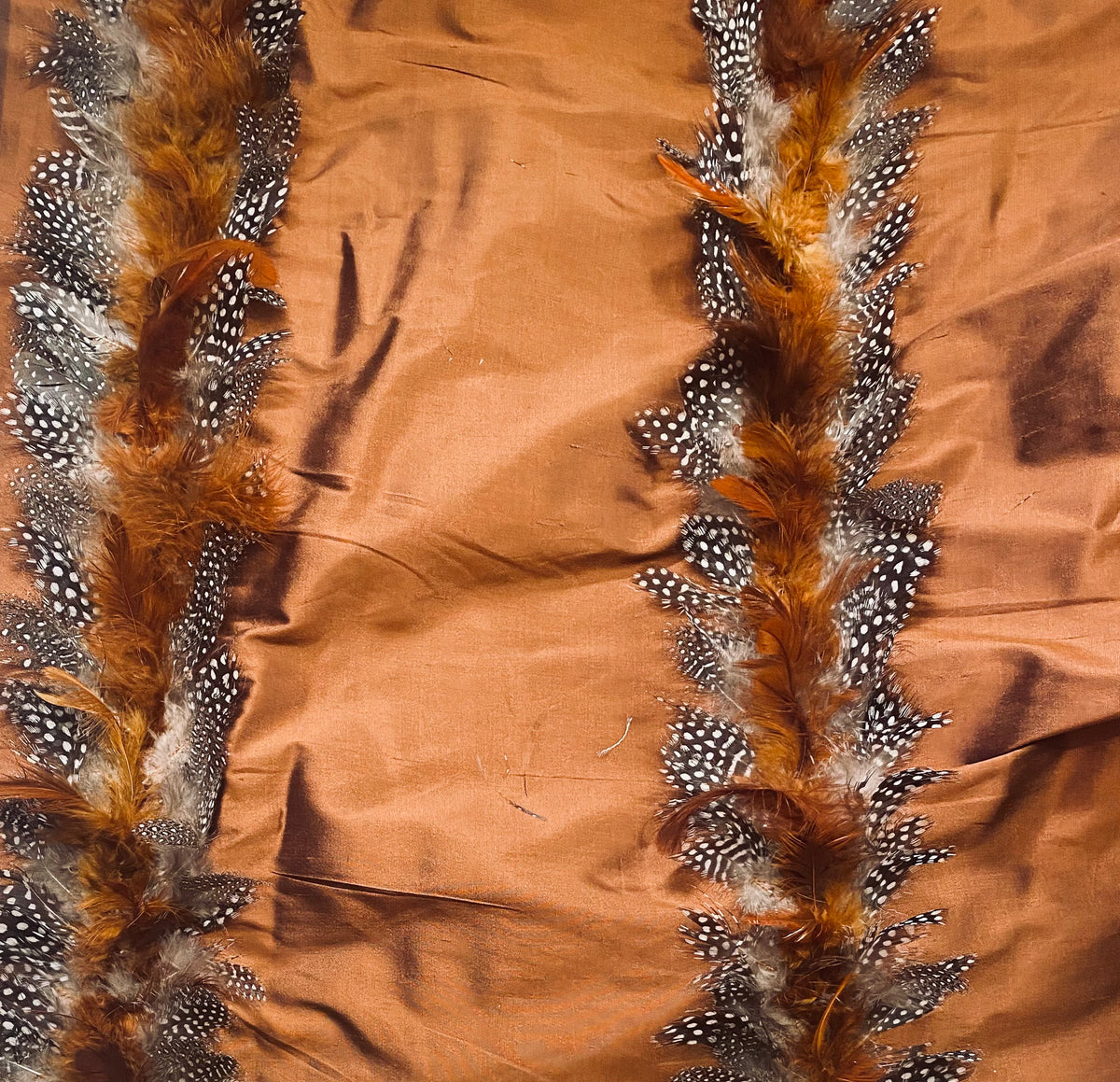 NEW! Queen Liza Novelty Couture 100% Silk Taffeta with Feather Stripes Fabric - Copper - Fancy Styles Fabric Pierre Frey Lee Jofa Brunschwig & Fils