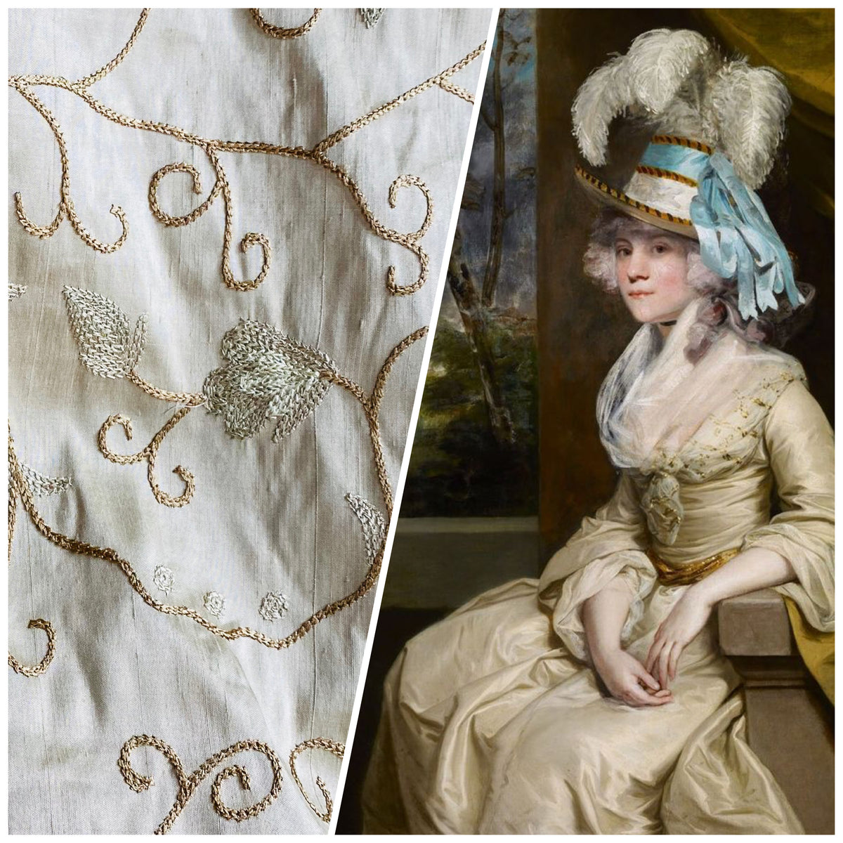 NEW Princess Primrose 100% Silk Dupioni Fabric With Crewel Floral Embroidery- Bone - Fancy Styles Fabric Pierre Frey Lee Jofa Brunschwig & Fils