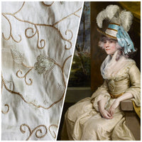 NEW Princess Primrose 100% Silk Dupioni Fabric With Crewel Floral Embroidery- Bone - Fancy Styles Fabric Pierre Frey Lee Jofa Brunschwig & Fils