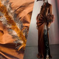 NEW! Queen Liza Novelty Couture 100% Silk Taffeta with Feather Stripes Fabric - Copper - Fancy Styles Fabric Pierre Frey Lee Jofa Brunschwig & Fils