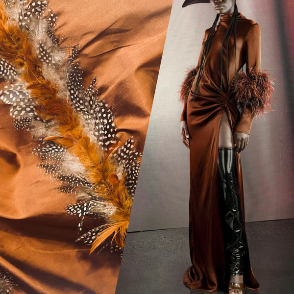 NEW! Queen Liza Novelty Couture 100% Silk Taffeta with Feather Stripes Fabric - Copper - Fancy Styles Fabric Pierre Frey Lee Jofa Brunschwig & Fils