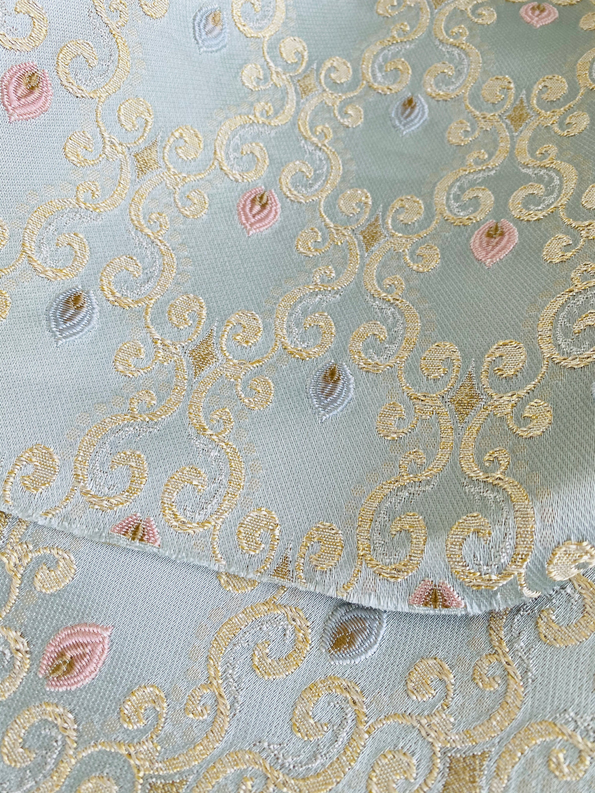 NEW Queen Chantal Novelty Ritz Neoclassical Brocade Dot Satin Fabric - Louis Blue - Fancy Styles Fabric Pierre Frey Lee Jofa Brunschwig & Fils