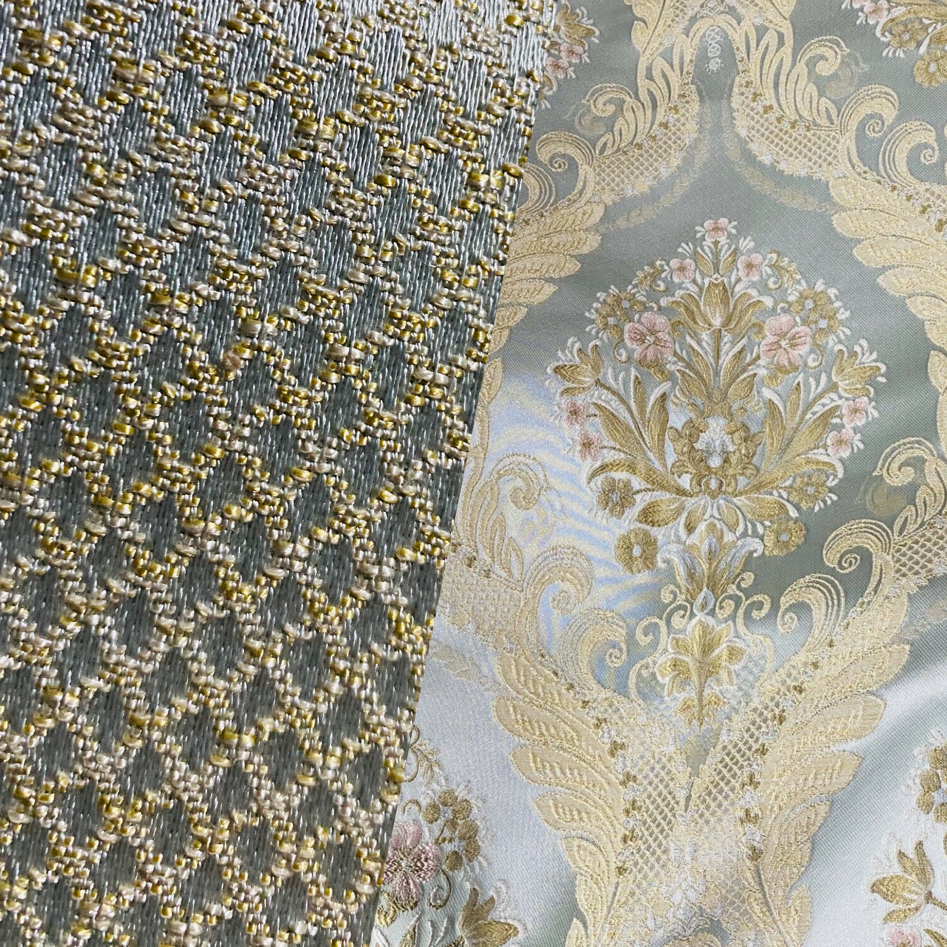 NEW Queen Chantal Novelty Ritz Neoclassical Brocade Dot Satin Fabric - Louis  Blue