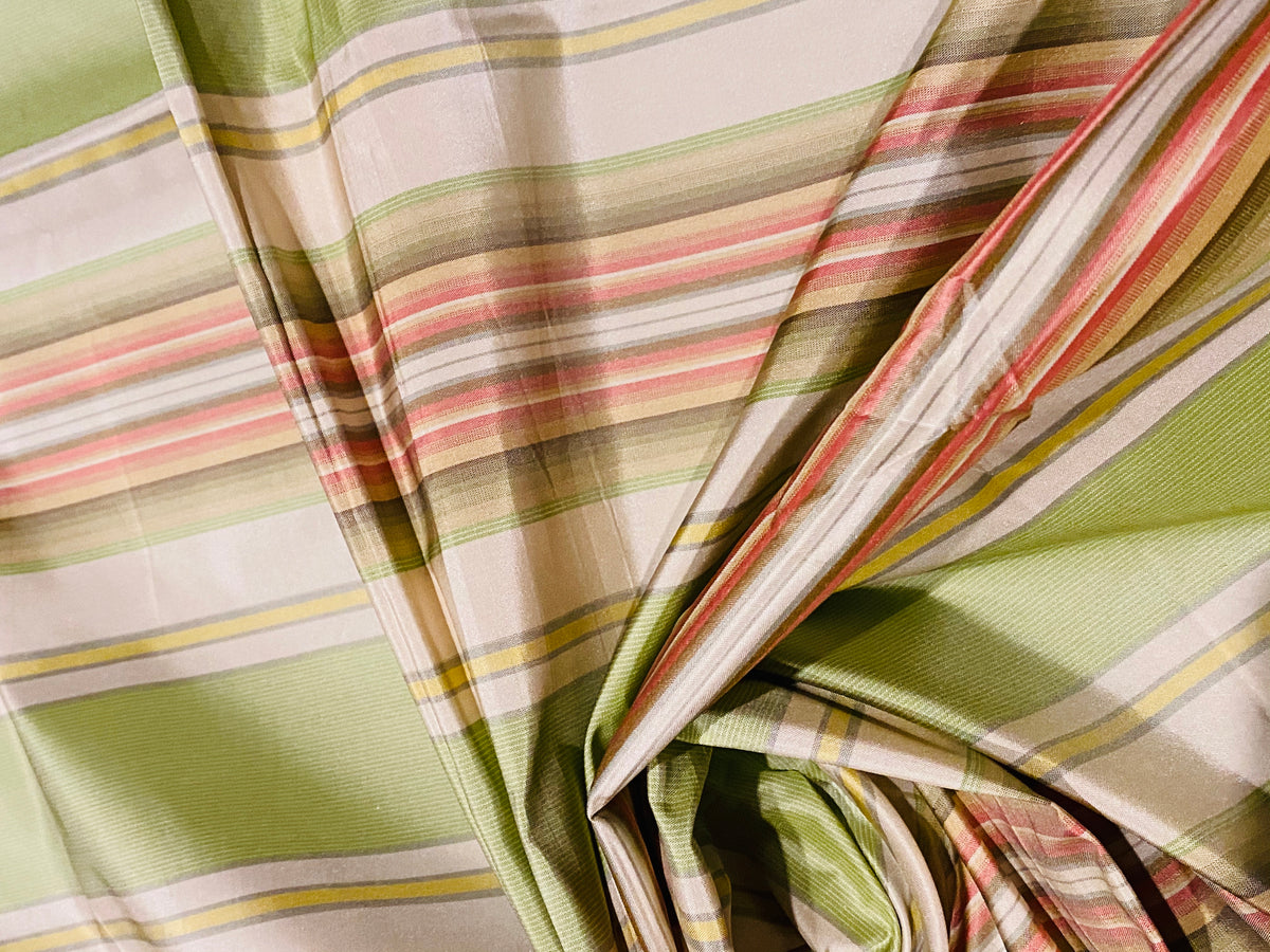 NEW! Lady Lair 100% Silk Taffeta Ice Cream Parlor Striped Fabric - Pink and Green - Fancy Styles Fabric Pierre Frey Lee Jofa Brunschwig & Fils