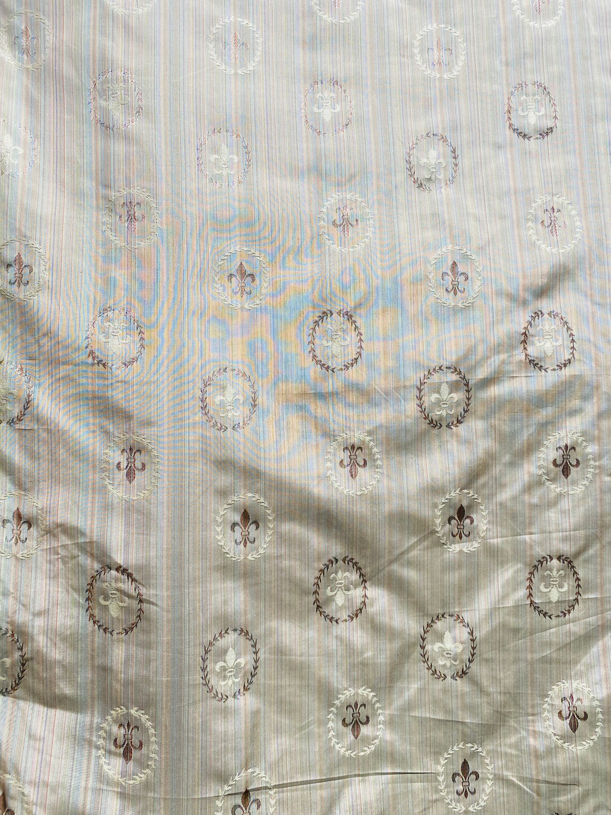 NEW Lady Brenda Novelty Medallion Embroidered 100% Silk Fabric in Multicolor Pinstripes - Fancy Styles Fabric Pierre Frey Lee Jofa Brunschwig & Fils