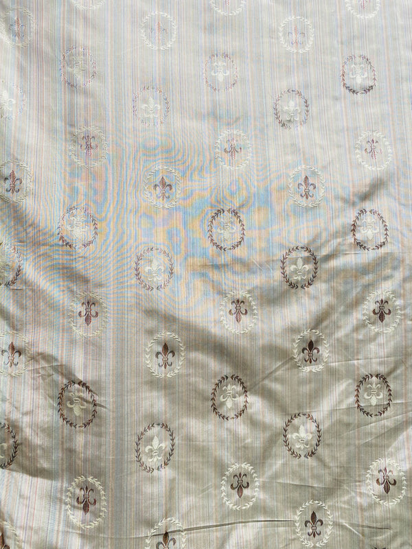 NEW Lady Brenda Novelty Medallion Embroidered 100% Silk Fabric in Multicolor Pinstripes - Fancy Styles Fabric Pierre Frey Lee Jofa Brunschwig & Fils