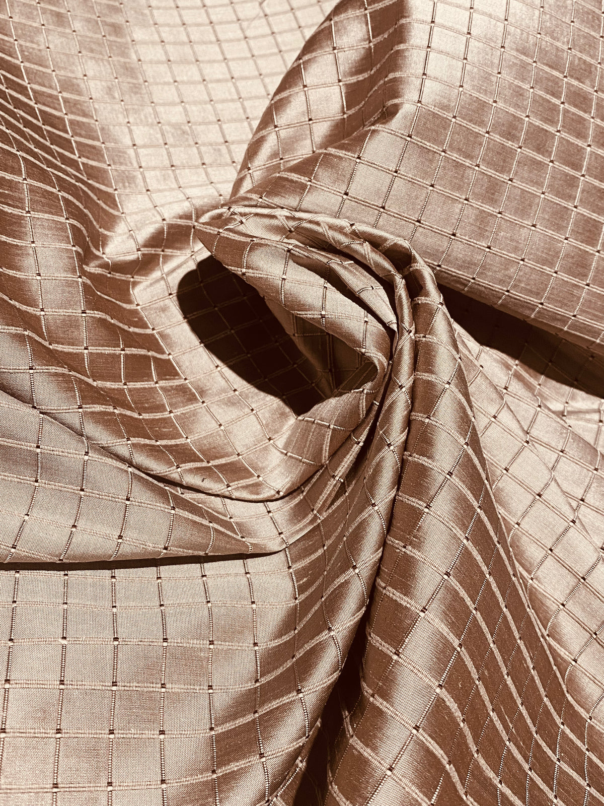 NEW Duchess Jenna 100% Silk Taffeta Fabric- Rose Gold with Embroidered Squares- SB_6_5 - Fancy Styles Fabric Pierre Frey Lee Jofa Brunschwig & Fils