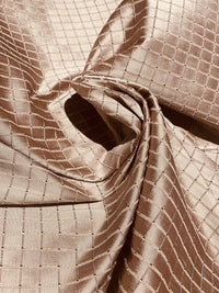 NEW Duchess Jenna 100% Silk Taffeta Fabric- Rose Gold with Embroidered Squares- SB_6_5 - Fancy Styles Fabric Pierre Frey Lee Jofa Brunschwig & Fils