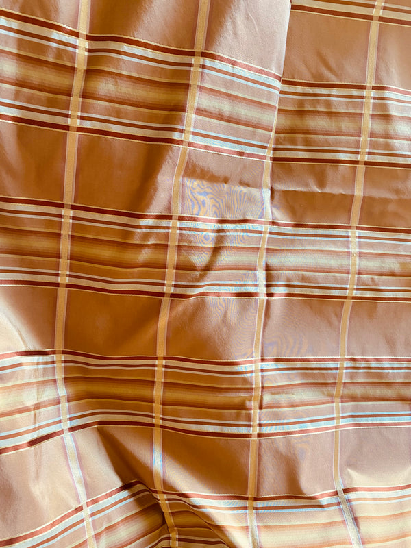 NEW Lady Deborah 100% Silk Taffeta Plaid Tartan Ribbon Fabric- Peach SB_1_18 - Fancy Styles Fabric Pierre Frey Lee Jofa Brunschwig & Fils